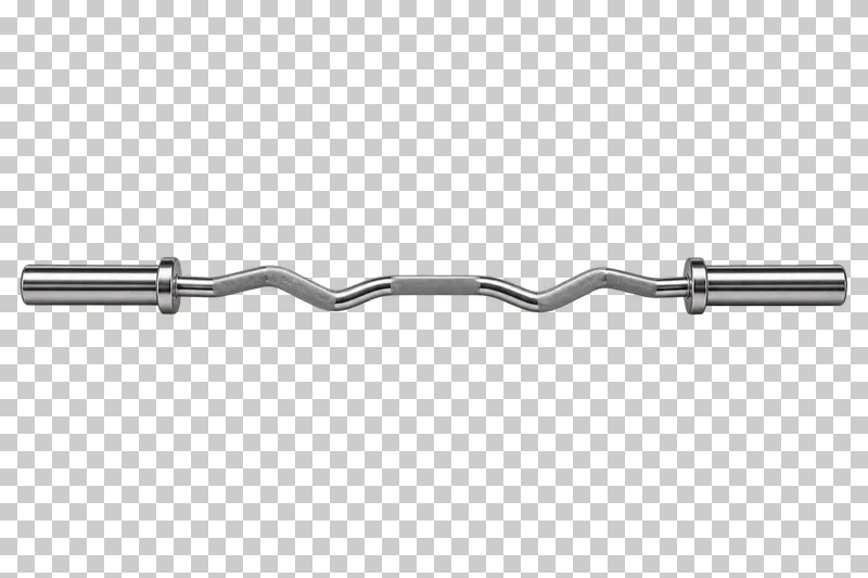 An empty steel EZ curl bar with symmetrical angled bends and matching sleeves.