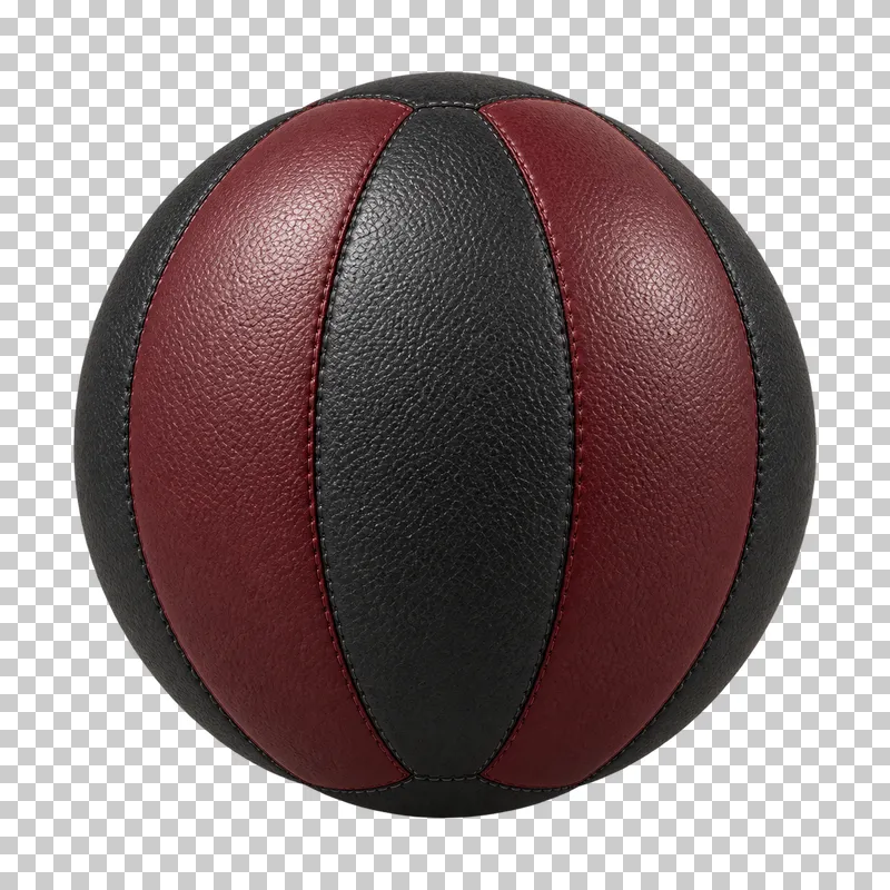 A black and muted burgundy medicine ball with stitched textured panels.