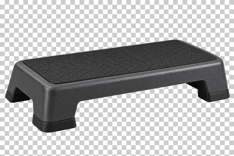 A graphite aerobic step platform with a textured top and integral feet.