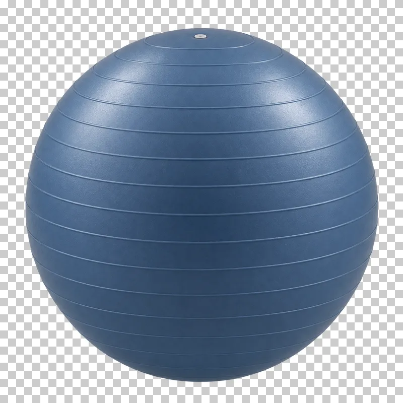 A large muted blue exercise ball with raised horizontal ribs.