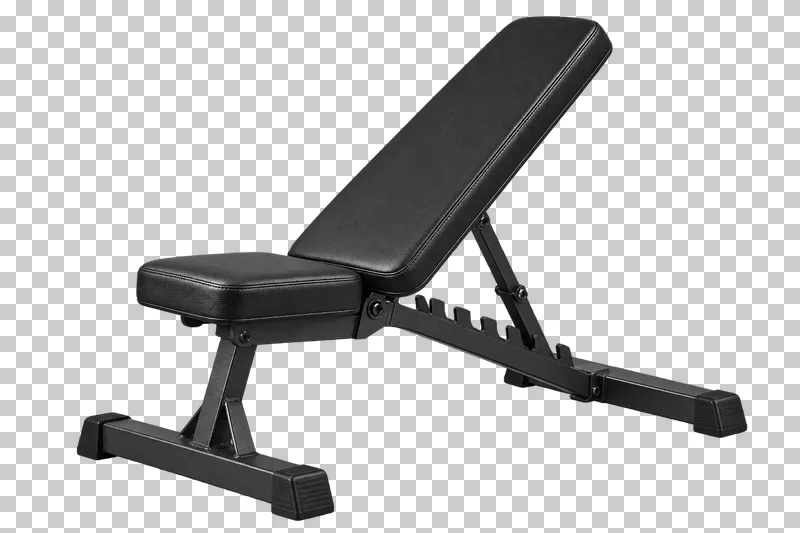 An adjustable black training bench with an inclined upholstered backrest and connected steel base.