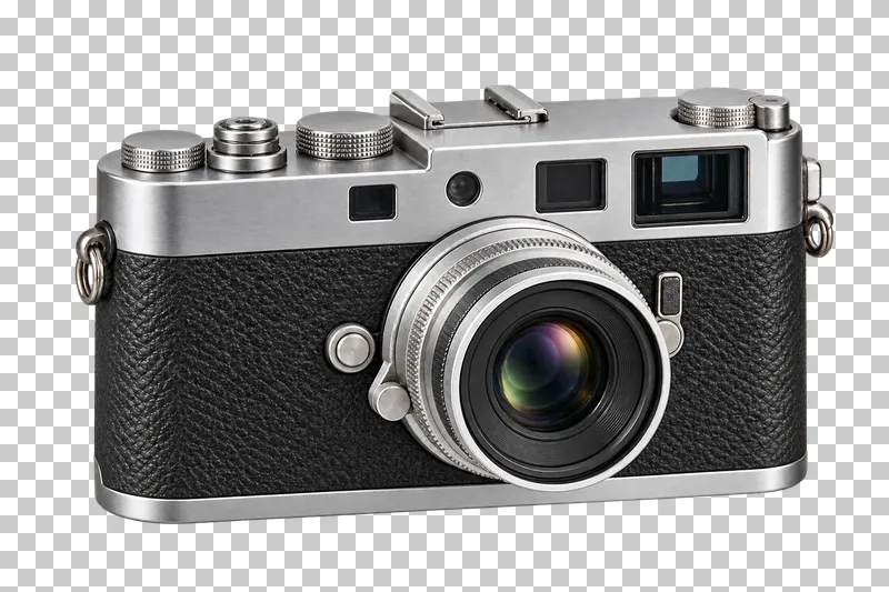 A silver and black film rangefinder camera with a mounted lens and mechanical controls.