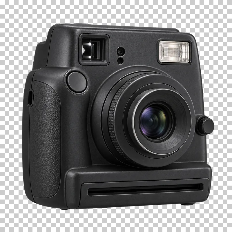 A compact instant camera with a front lens and print slot.