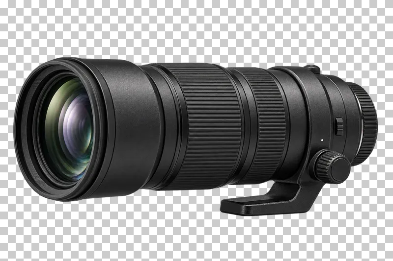A long telephoto zoom lens with optical glass, rubber rings and an integral tripod collar.