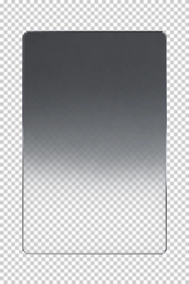 A rectangular graduated filter with a dark upper region fading into clear translucent glass.
