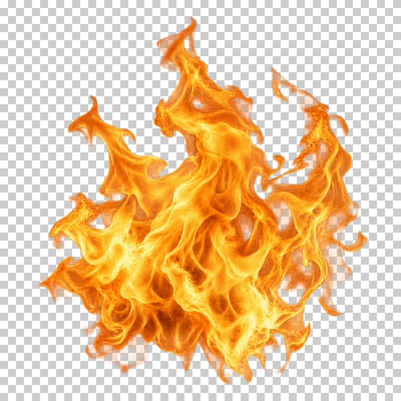 A compact cluster of connected turbulent yellow-orange flames.