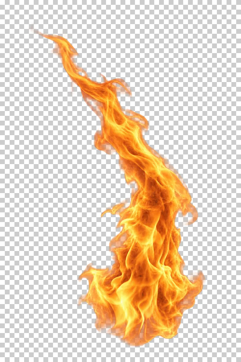 A tall yellow-orange flame tongue bending to the left.