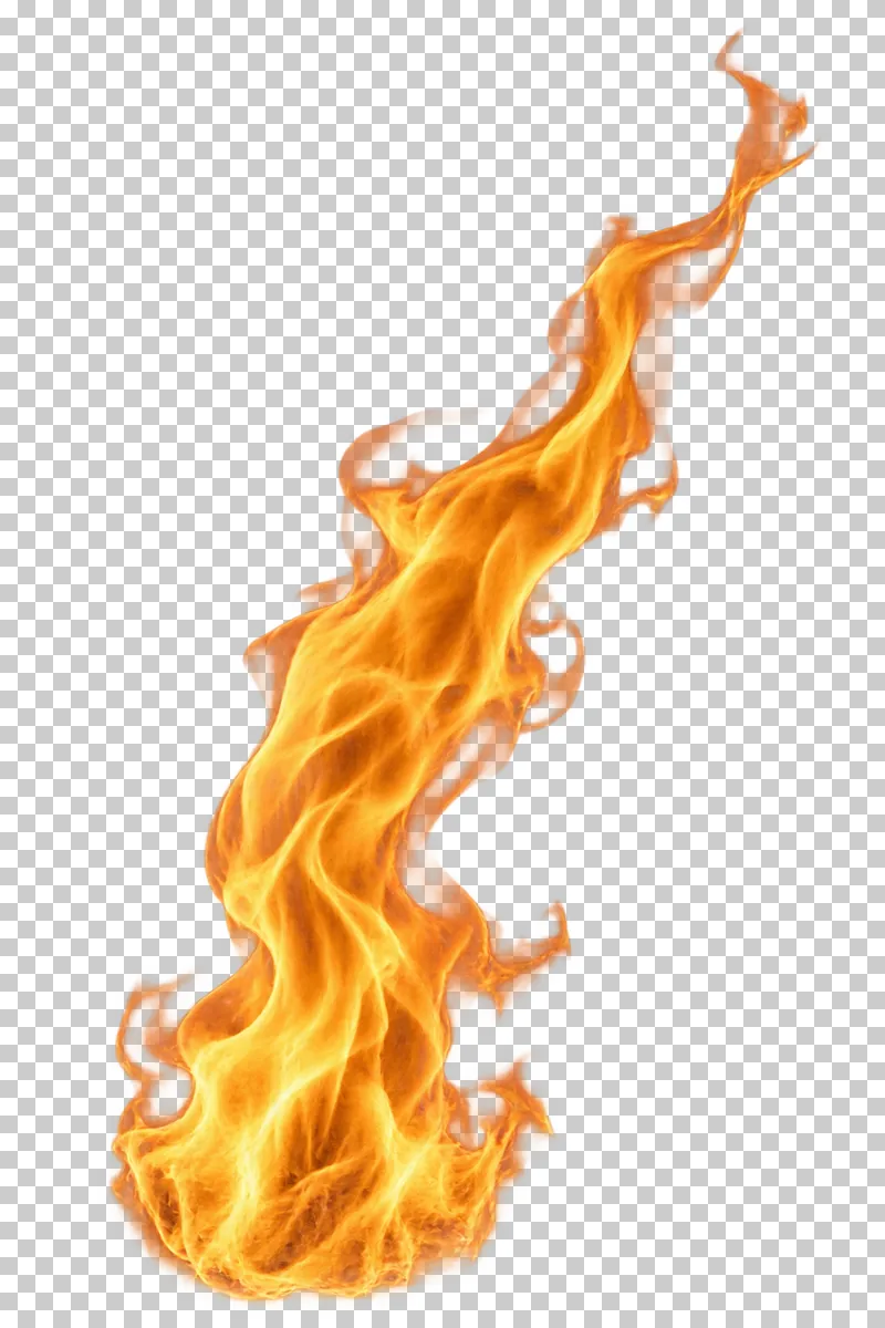 A tall yellow-orange flame tongue bending to the right.