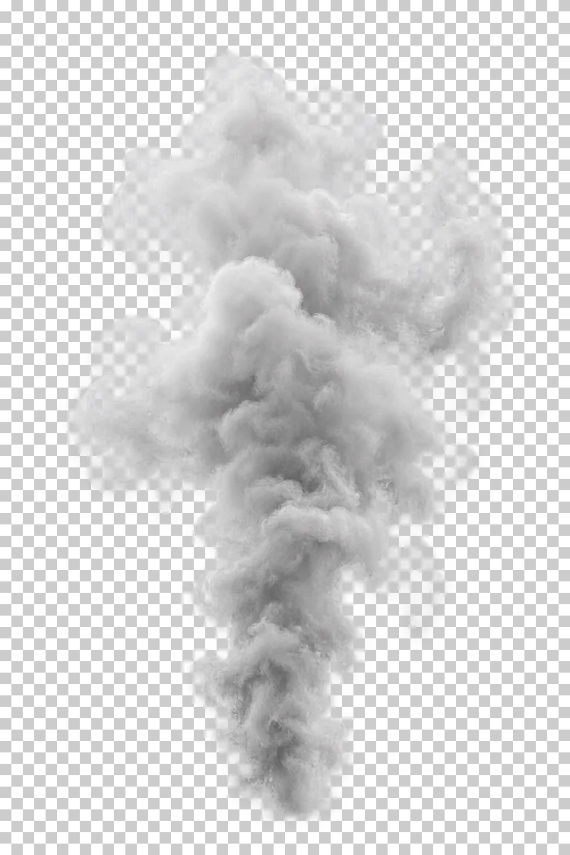 A vertical white smoke plume with irregular soft billows.