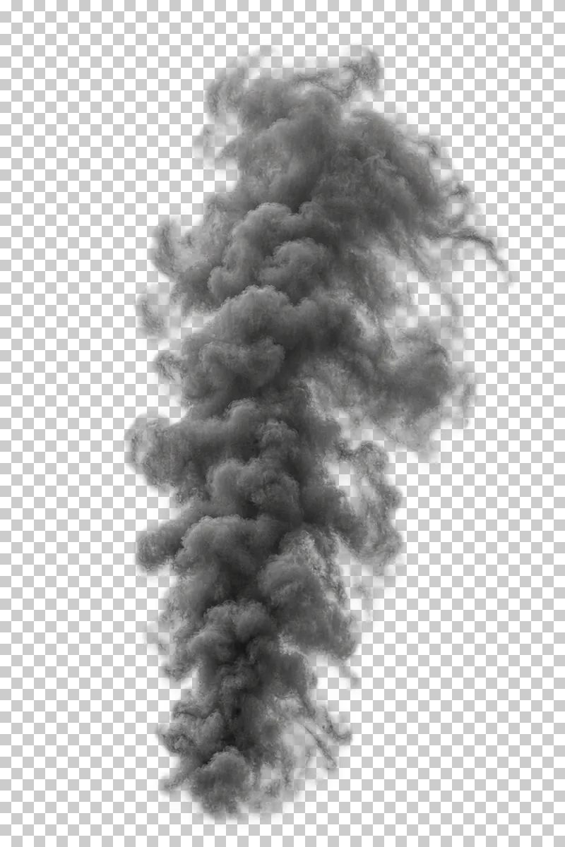 A vertical dark gray smoke plume with a dense turbulent core.