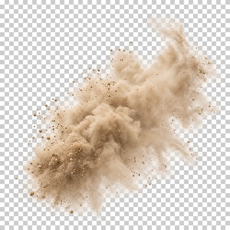 A light beige dust cloud with fine powder and scattered grains.