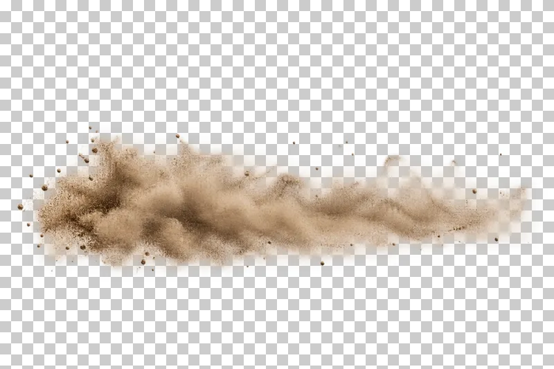 A horizontal earth-toned dust trail with uneven density and airborne grains.