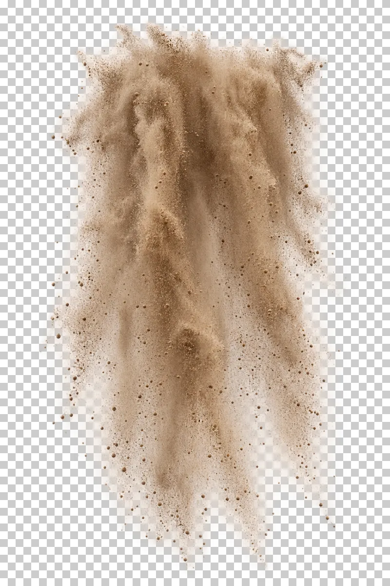 A falling curtain of fine beige dust with irregular vertical strands.