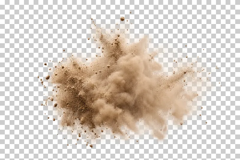 A small irregular beige dust cloud spreading from an impact.