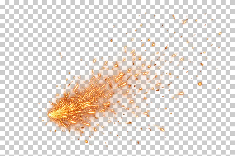 A compact angled fan of glowing orange sparks.