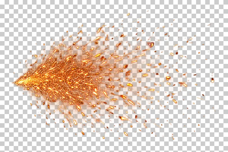 A broad fan of glowing orange sparks with uneven trajectories.