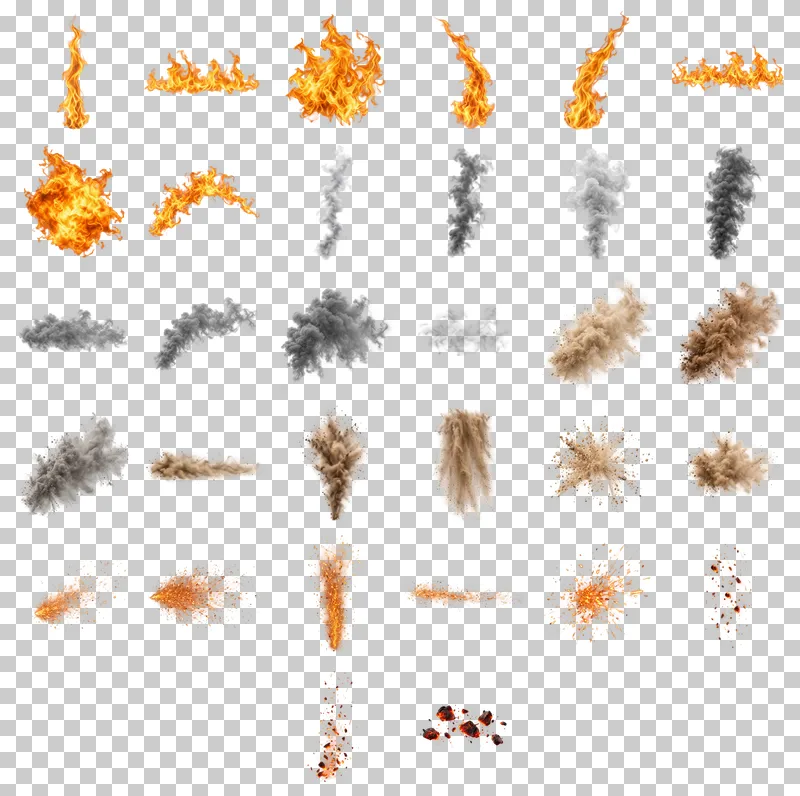 Fire Smoke and Dust Photo PNG Collection: all 32 elements in one grid