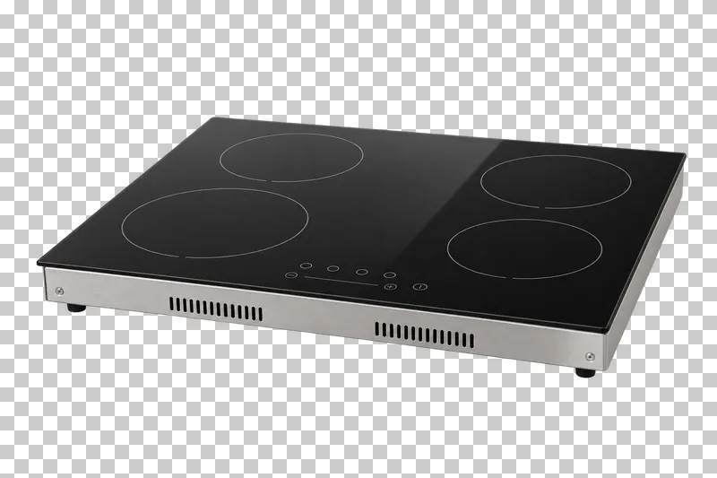 A black glass induction cooktop with cooking zones and inactive touch controls.