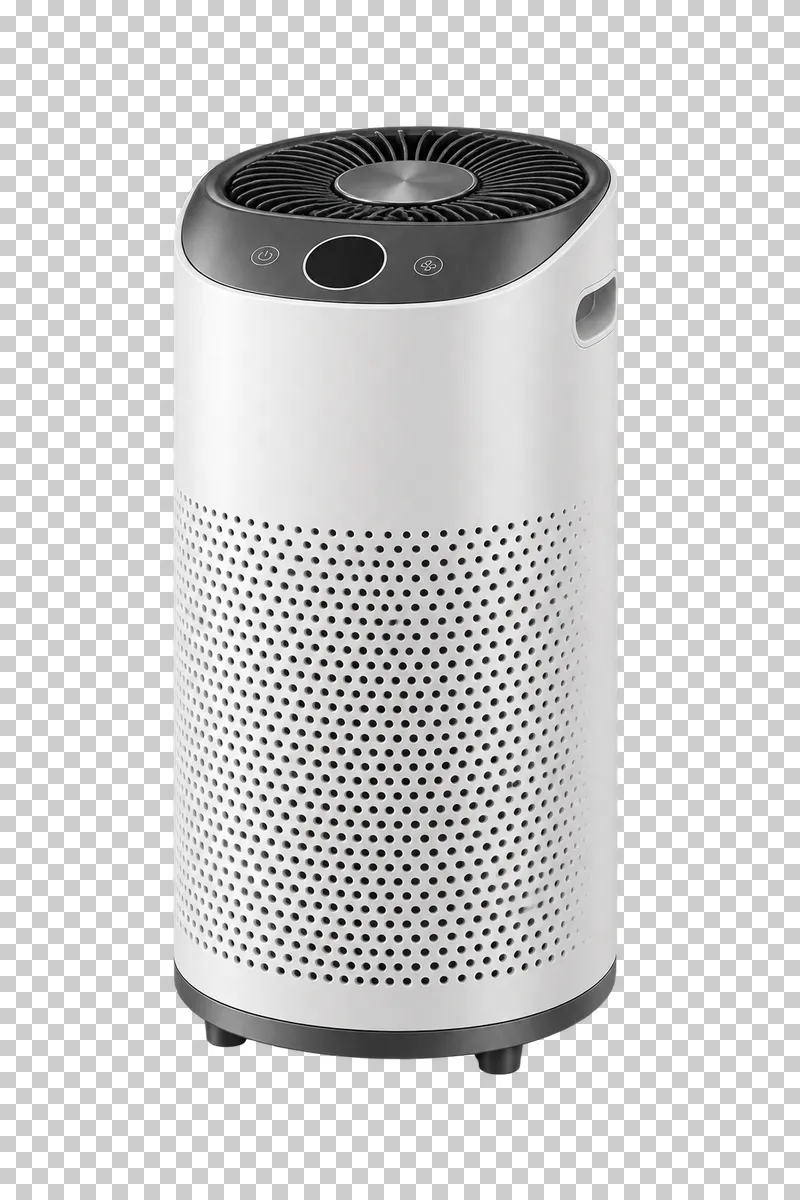 An air purifier with a vented housing and inactive controls.