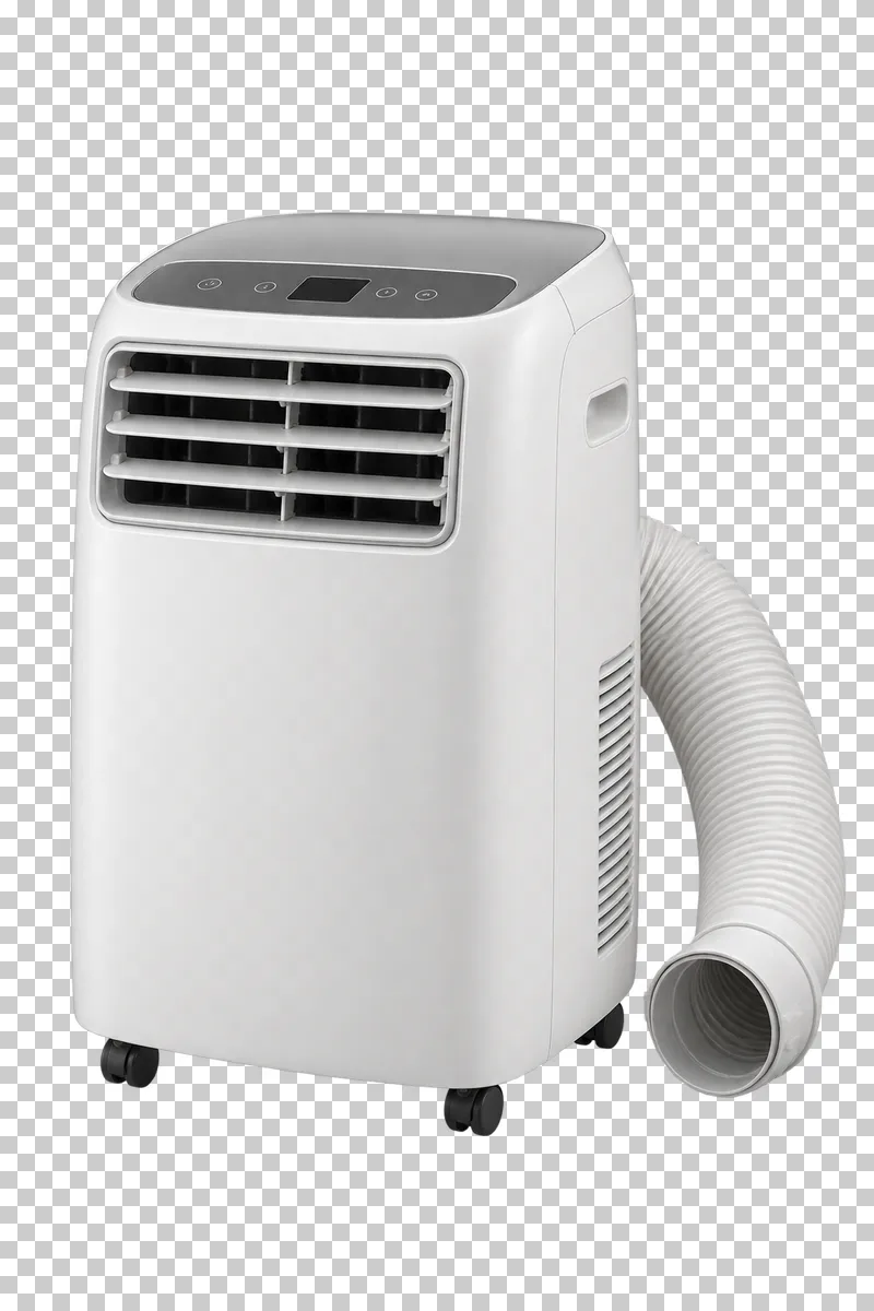 A portable air conditioner with a fully connected exhaust hose contained within the frame.