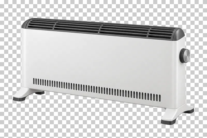 A convector heater with ventilation grilles, controls and two support feet.