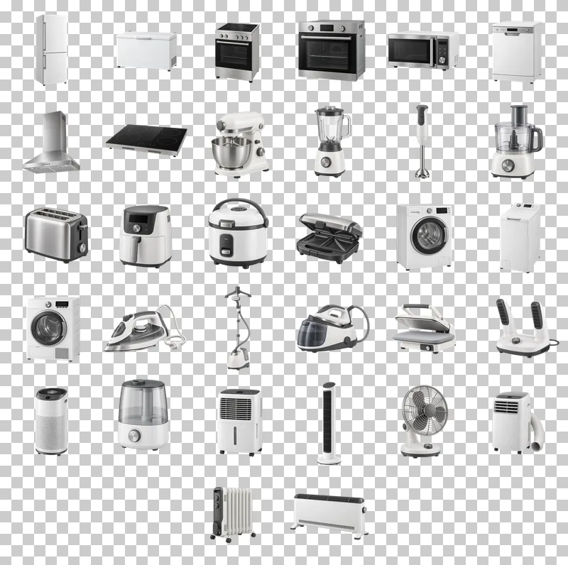 Home Appliances Photo PNG Collection: all 32 elements in one grid