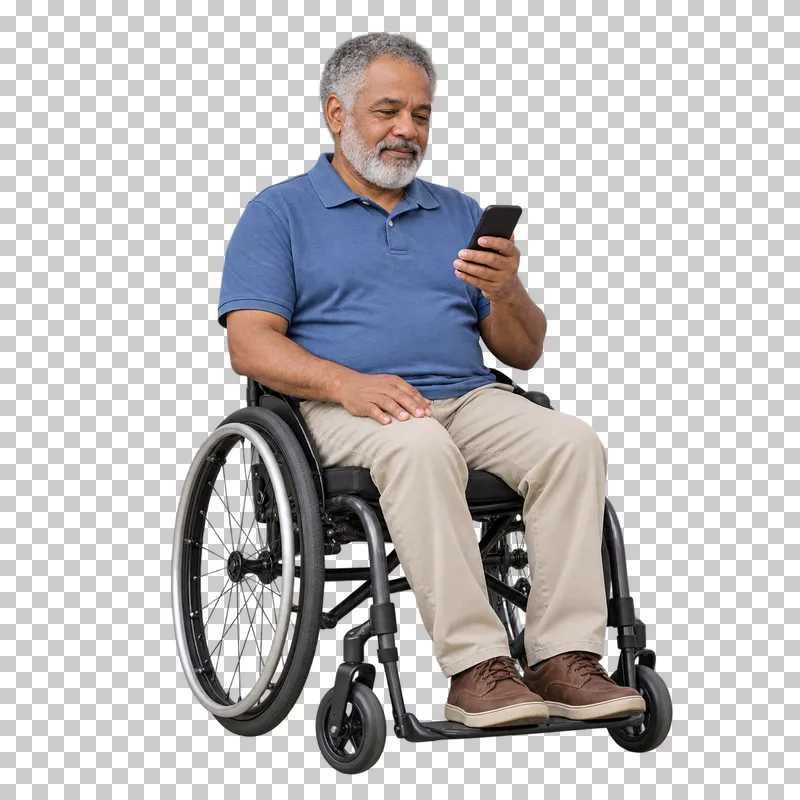 A man using a phone while seated in a wheelchair.