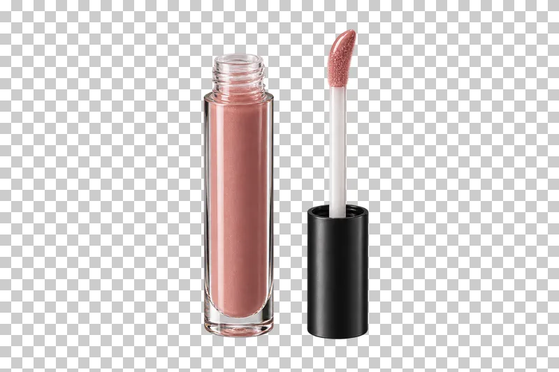 An open nude lip gloss tube with its applicator beside it.