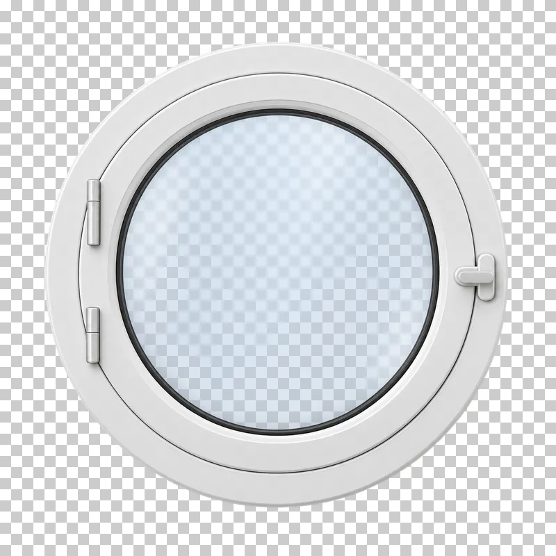 A closed round white window with a circular frame and translucent glass.