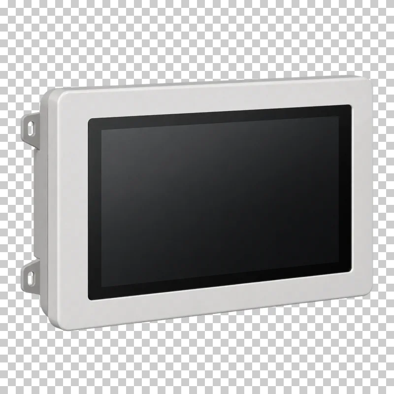 A white home energy control panel with an inactive black screen.