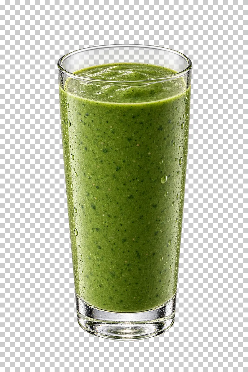 Dense green spinach smoothie with fine leaf specks in a tall glass.