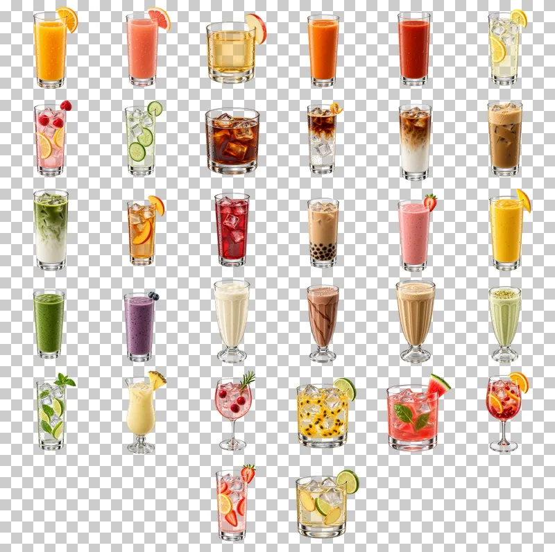 Cold Drinks Photo PNG Collection: all 32 elements in one grid