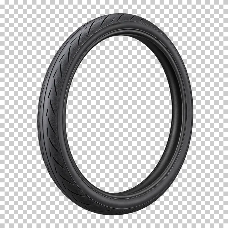 A black bicycle tire with a shallow tread and an open center.