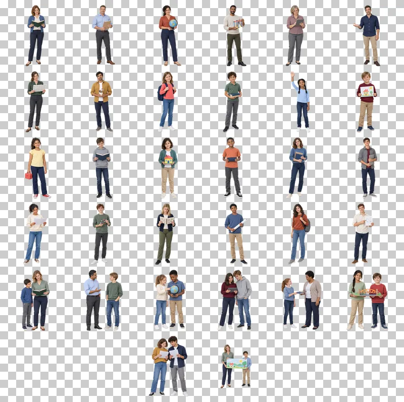 Teachers and Students Photo PNG Collection: all 32 elements in one grid