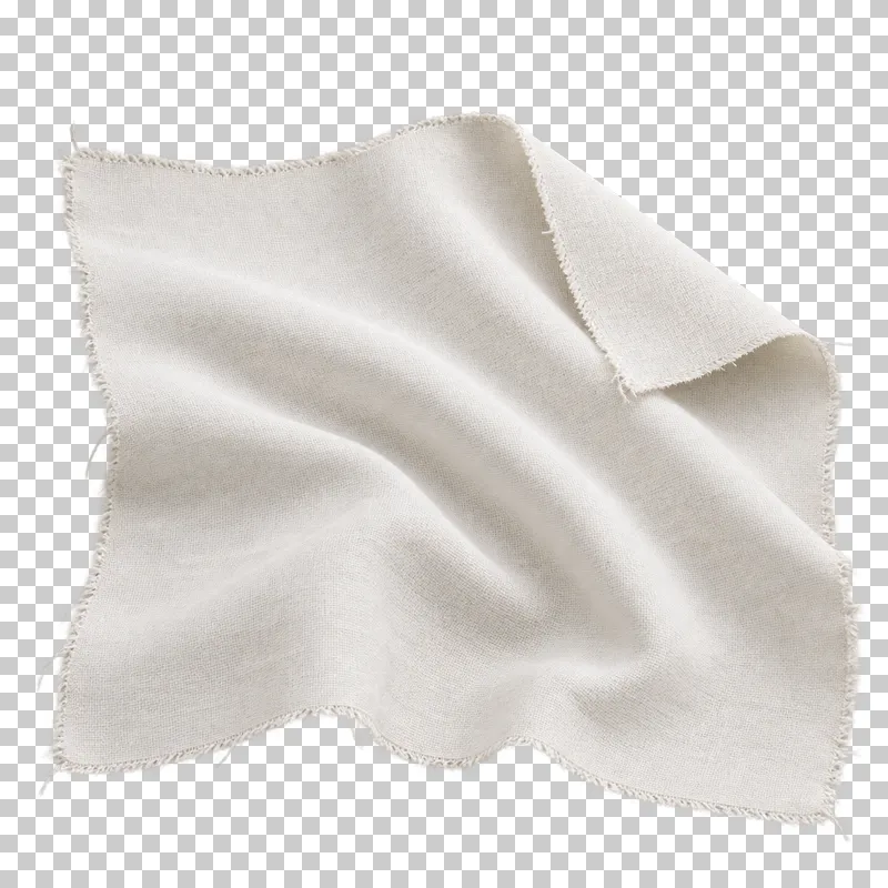 Cotton percale swatch in off-white, arranged as flat swatch with a turned-back corner, with visible textile structure and transparent surroundings.