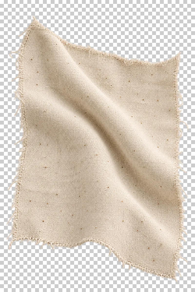Unbleached cotton calico swatch in cream, arranged as single long fold, with visible textile structure and transparent surroundings.