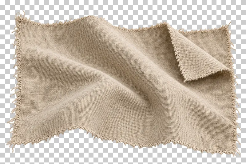 Heavy canvas swatch in sand, arranged as broad stiff arch, with visible textile structure and transparent surroundings.