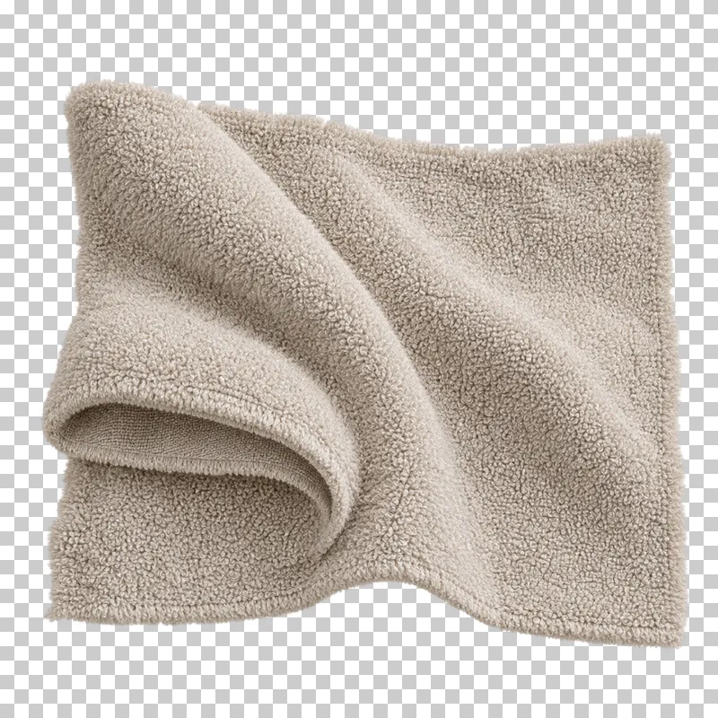 Terry cloth swatch in light stone, arranged as thick fold with a rolled edge, with visible textile structure and transparent surroundings.