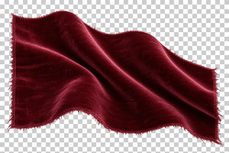 Velvet swatch in burgundy, arranged as deep soft wave, with visible textile structure and transparent surroundings.