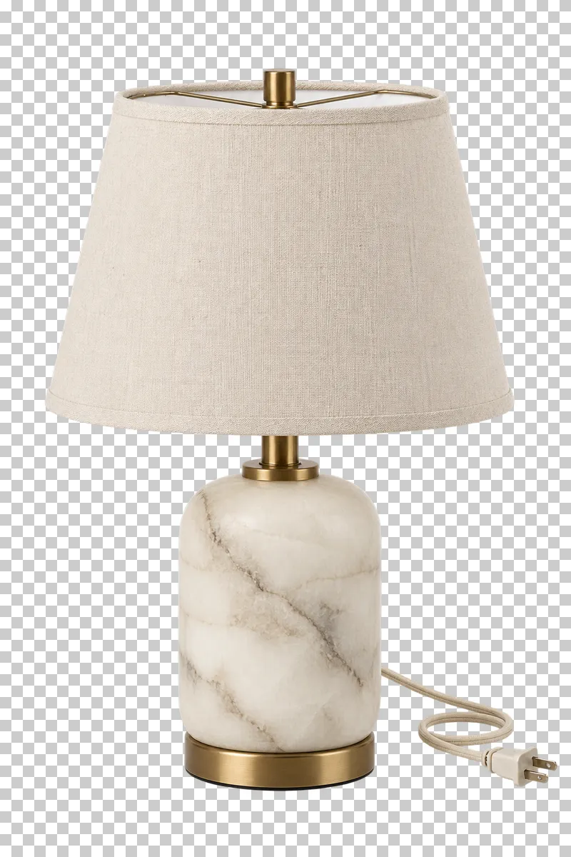 An unlit alabaster table lamp with its complete fixture isolated on a transparent background.