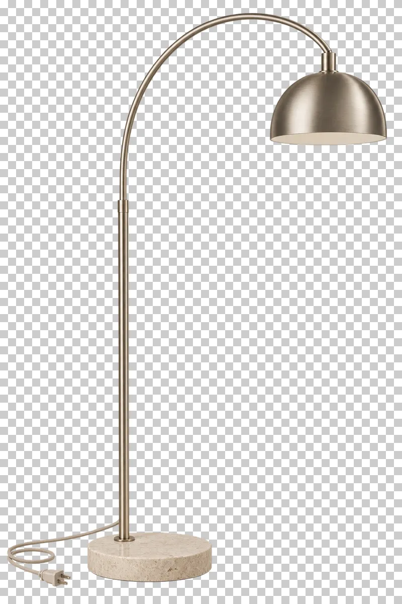 An unlit arc floor lamp with its complete fixture isolated on a transparent background.