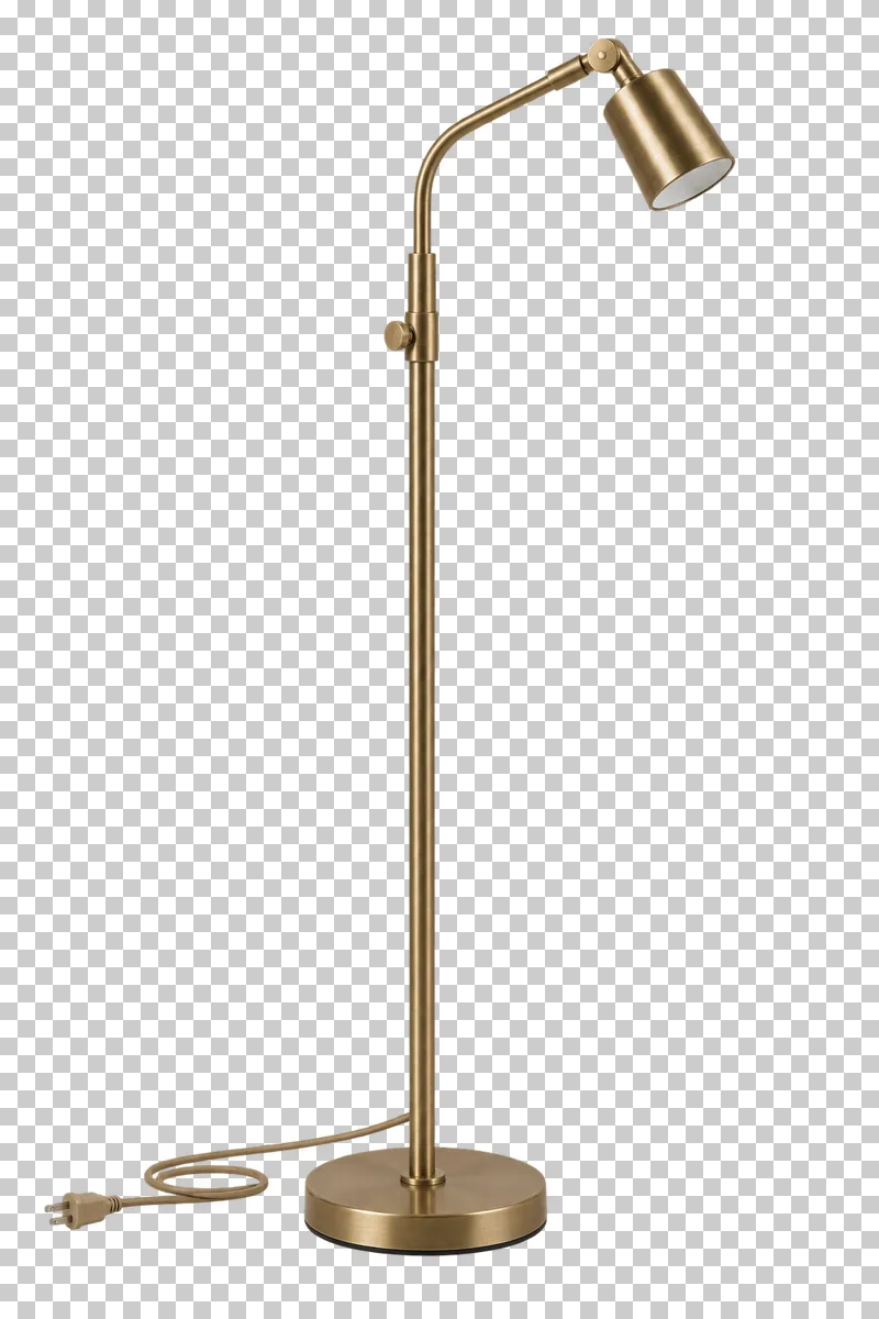 An unlit slim reading floor lamp with its complete fixture isolated on a transparent background.