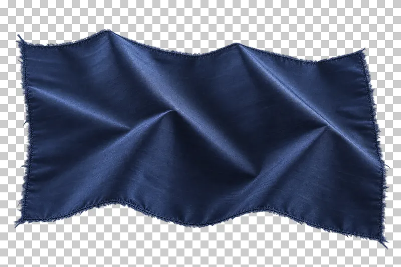 Taffeta swatch in deep navy, arranged as stiff angular wave, with visible textile structure and transparent surroundings.