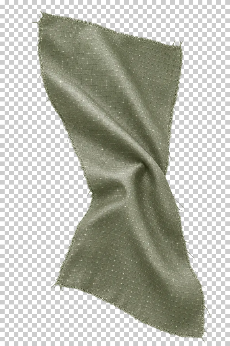 Ripstop nylon swatch in sage, arranged as light diagonal twist, with visible textile structure and transparent surroundings.