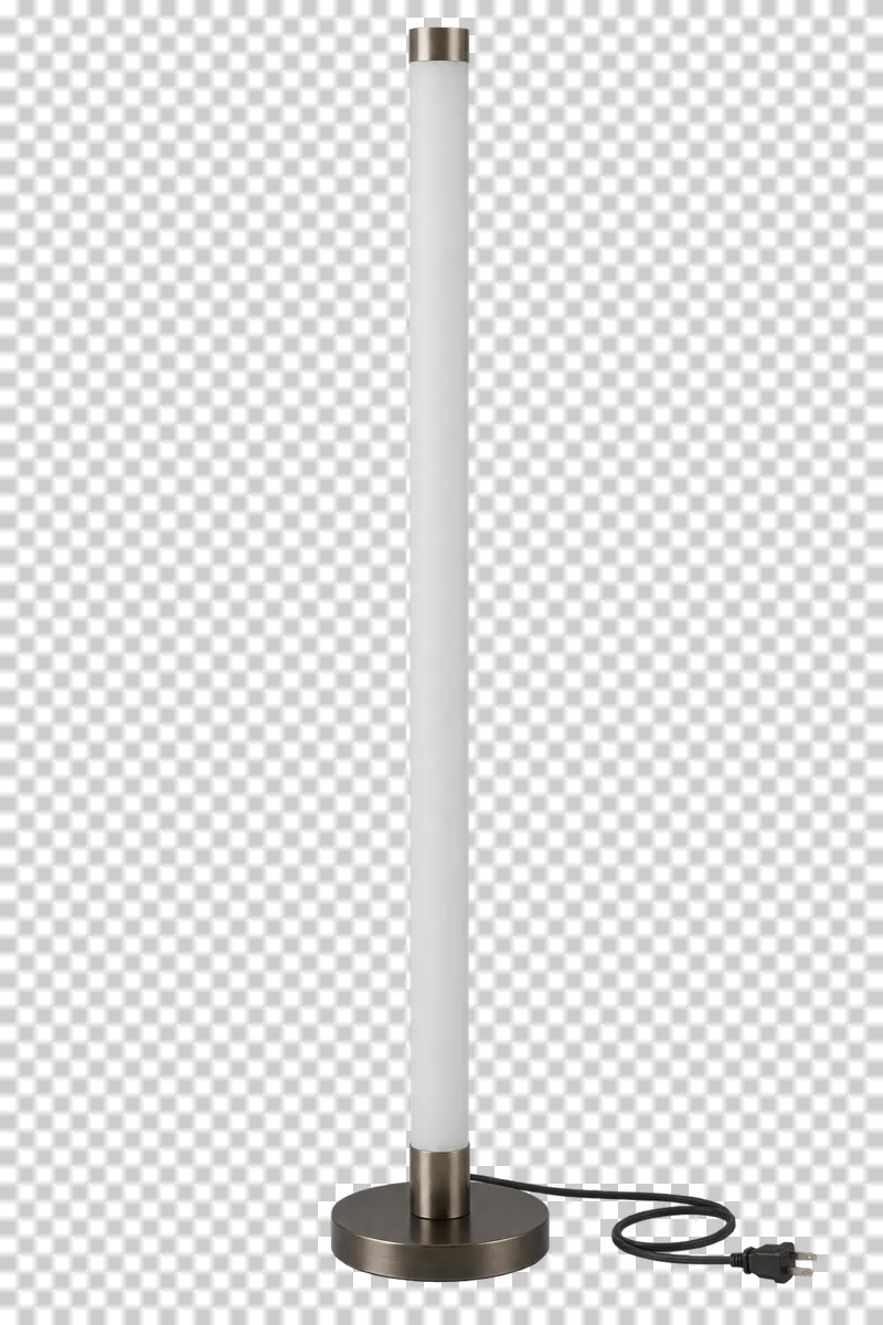 An unlit vertical led tube floor lamp with its complete fixture isolated on a transparent background.