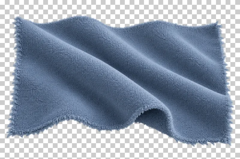 Fleece swatch in muted blue, arranged as soft wave with a rolled edge, with visible textile structure and transparent surroundings.