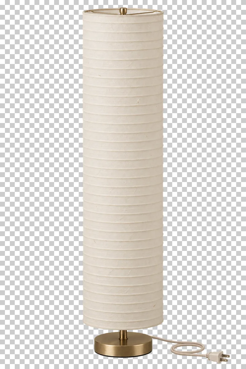 An unlit paper column floor lamp with its complete fixture isolated on a transparent background.