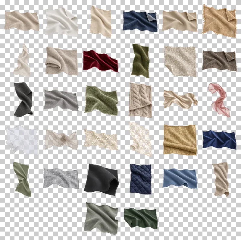 Textile Materials Photo PNG Collection: all 32 elements in one grid