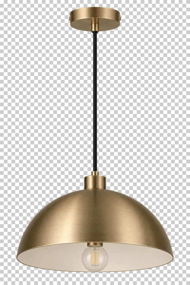 An unlit metal dome pendant with its complete fixture isolated on a transparent background.