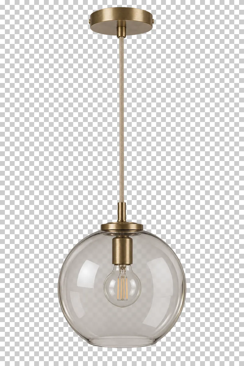 An unlit glass globe pendant with its complete fixture isolated on a transparent background.